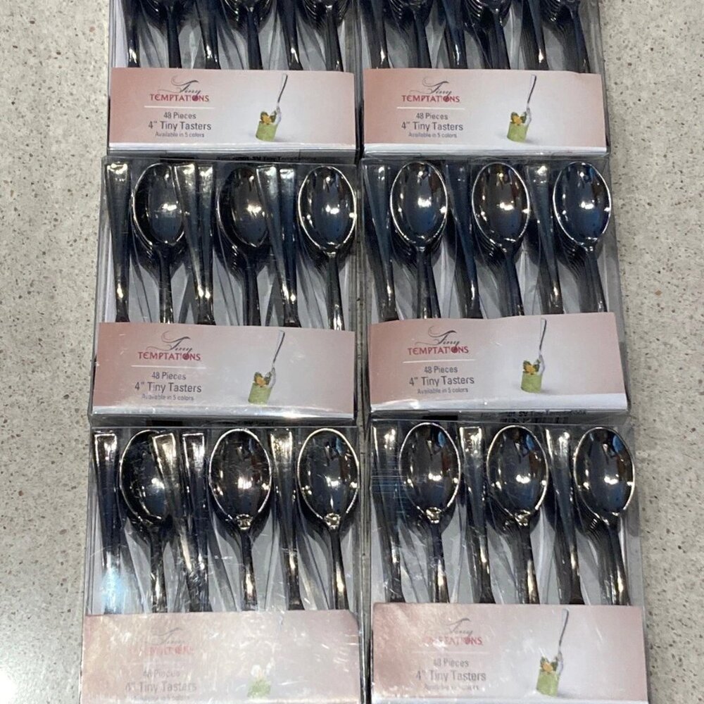 Tiny Temptations 3 7/8" Tiny Tasters Silver Plastic Tasting Spoon - 6 packs